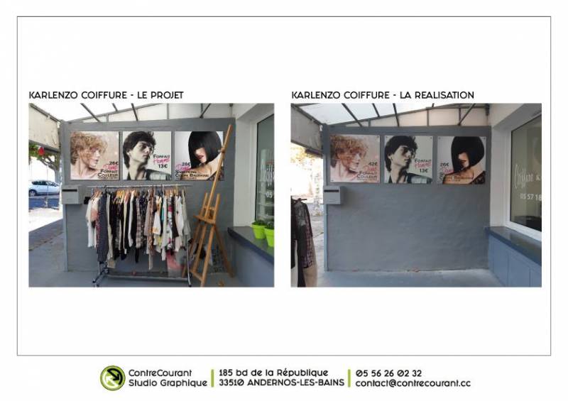 Mise en situation de la vitrine de votre salon de coiffure AVANT/APRES