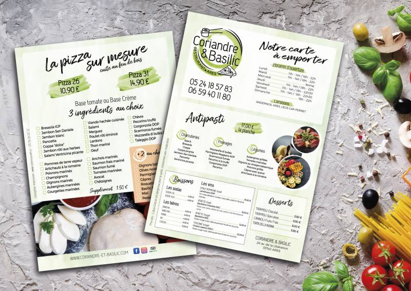 création et impression de menus de restaurant près de Bordeaux